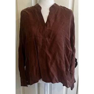 club monaco NWT women’s L Brown Long sleeve MSRP $149.50 Blouse -A3